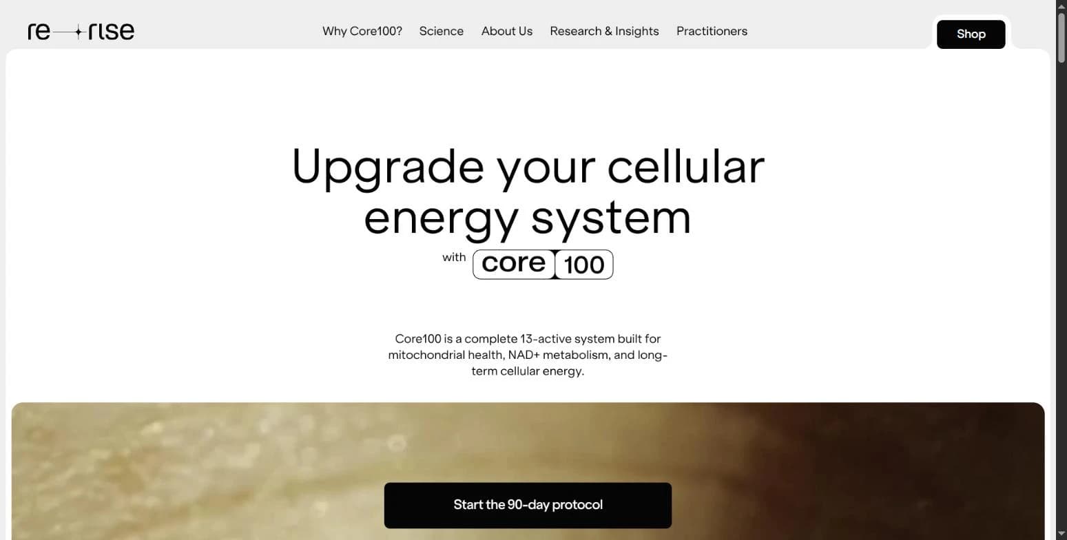 Homepage โ "Upgrade your cellular energy system with Core100"