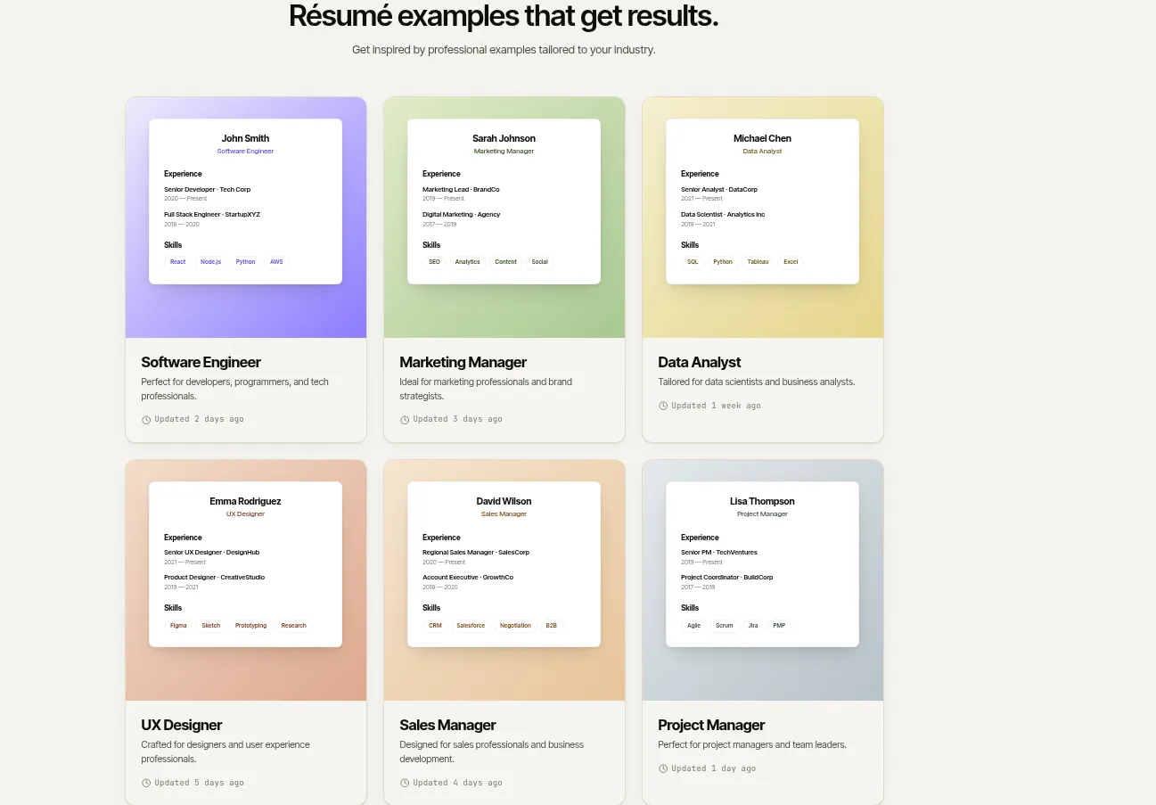 Resume examples gallery — role-specific templates that get results